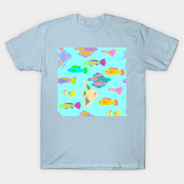 Cute Fishs Kids Cartoon Vector Pattern Seamless T-Shirt by MichelMM